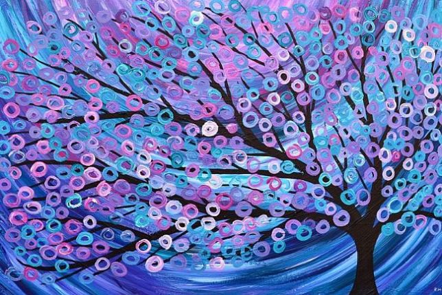 Pink-Purple-amp-Blue-Abstract-Tree-Painting